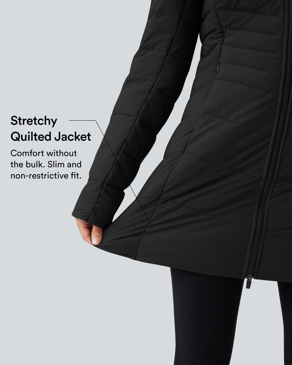 PuffFlex Hooded Longline Stretchy Casual Quilted Jacket with Pockets — Black — view 3