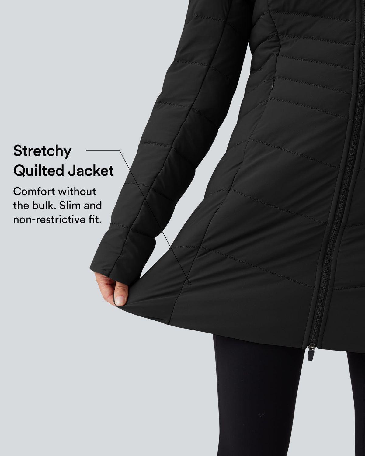 PuffFlex Hooded Longline Stretchy Casual Quilted Jacket with Pockets — Black — view 3