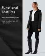 PuffFlex Hooded Longline Stretchy Casual Quilted Jacket with Pockets — Black — view 2