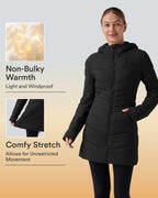 PuffFlex Hooded Longline Stretchy Casual Quilted Jacket with Pockets — Black — view 1