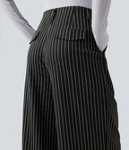 High Waisted Stripes Work Baggy Trousers with Pockets — Dark Gray Stripe — view 5