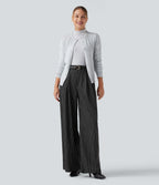 High Waisted Stripes Work Baggy Trousers with Pockets — Dark Gray Stripe — view 8