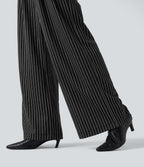 High Waisted Stripes Work Baggy Trousers with Pockets — Dark Gray Stripe — view 6