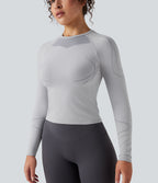 Seamless Flow Round Neck Long Sleeve Workout Sports Top — Antarctica — view 4