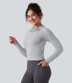 Seamless Flow Round Neck Long Sleeve Workout Sports Top — Antarctica — view 1