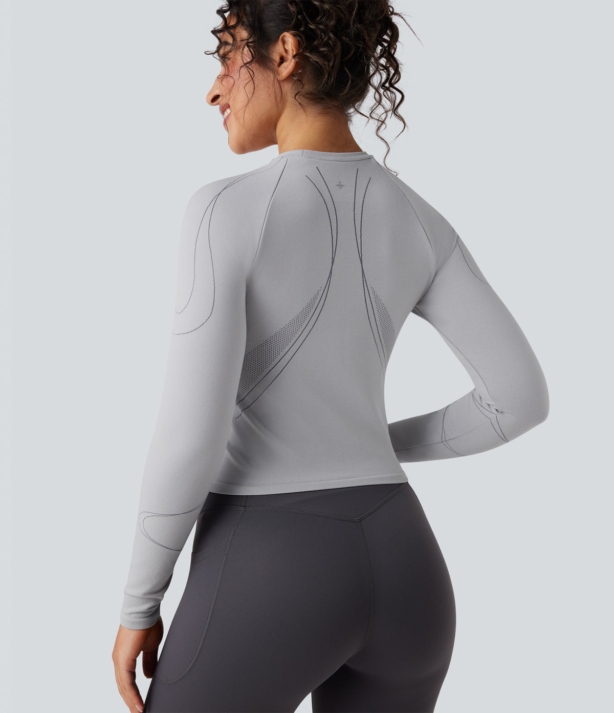 Seamless Flow Round Neck Long Sleeve Workout Sports Top — Antarctica — view 5