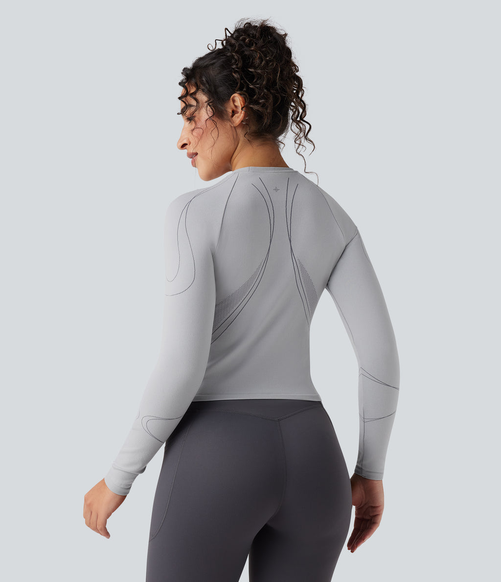 Seamless Flow Round Neck Long Sleeve Workout Sports Top — Antarctica — view 2