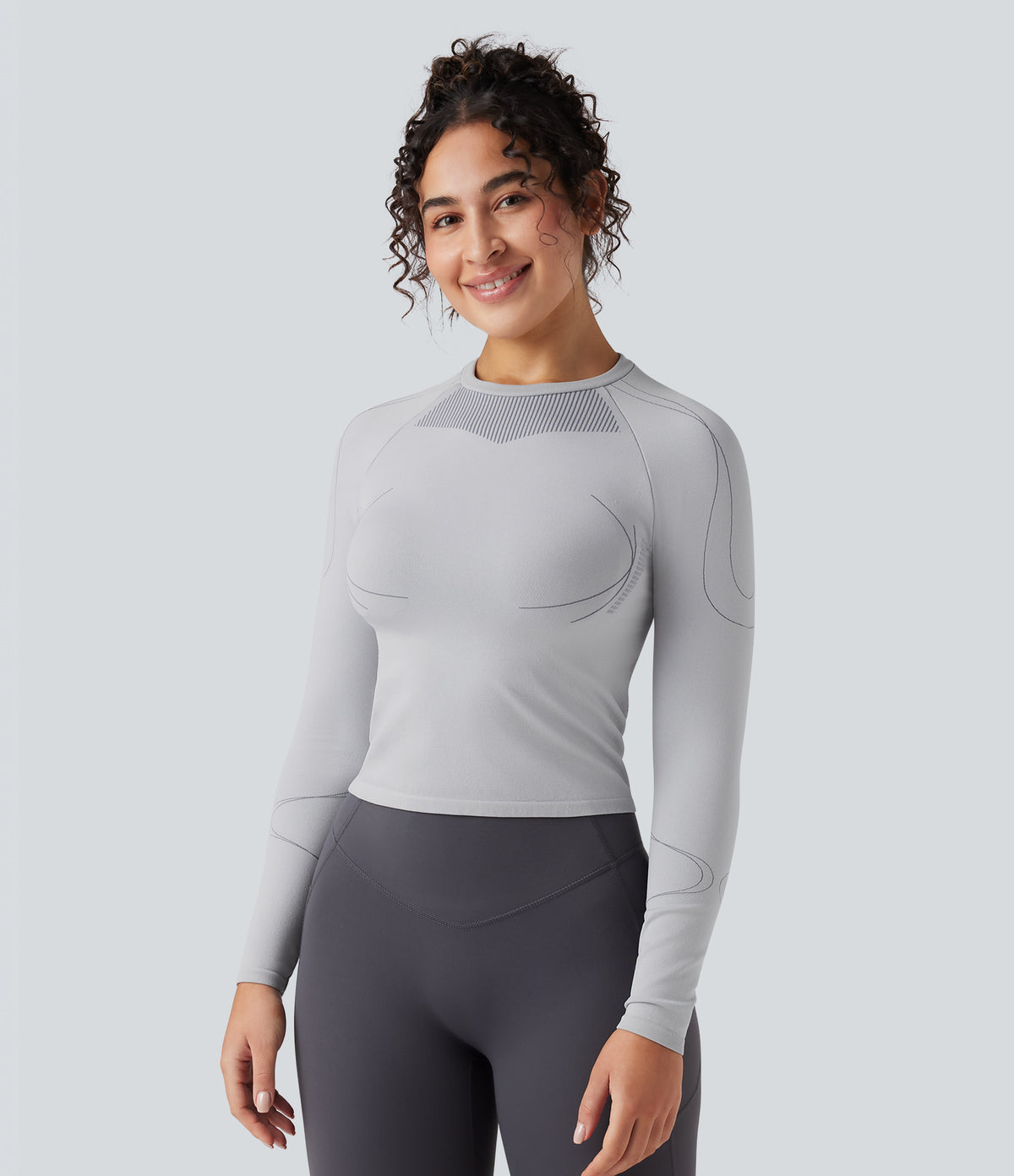 Seamless Flow Round Neck Long Sleeve Workout Sports Top — Antarctica — view 3