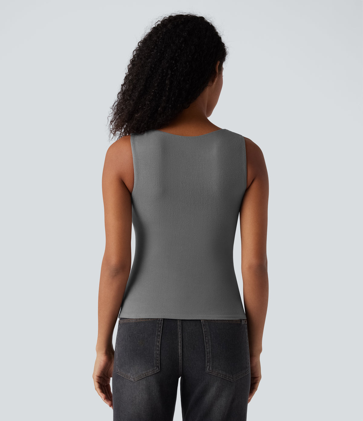 HeatCore V Neck Push-Up Casual Warming Tank Top DD-F Cups — Steel Gray — view 2