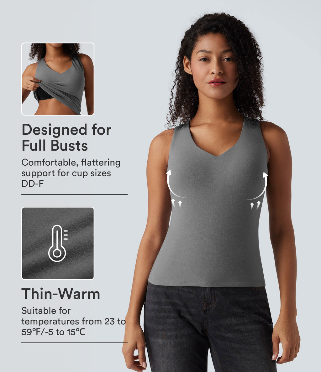 HeatCore V Neck Push-Up Casual Warming Tank Top DD-F Cups — Steel Gray — view 1