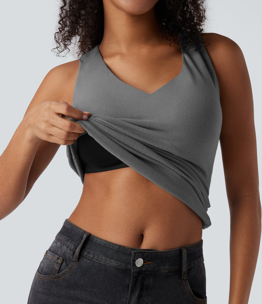 HeatCore V Neck Push-Up Casual Warming Tank Top DD-F Cups — Steel Gray — view 4