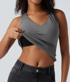 HeatCore V Neck Push-Up Casual Warming Tank Top DD-F Cups — Steel Gray — view 4