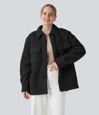 Long Sleeve Casual Sherpa Jacket with Pockets — Black — view 9