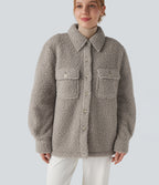 Long Sleeve Casual Sherpa Jacket with Pockets — Silver Cloud — view 5