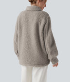 Long Sleeve Casual Sherpa Jacket with Pockets — Silver Cloud — view 6