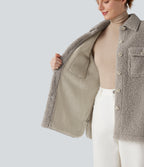 Long Sleeve Casual Sherpa Jacket with Pockets — Silver Cloud — view 4
