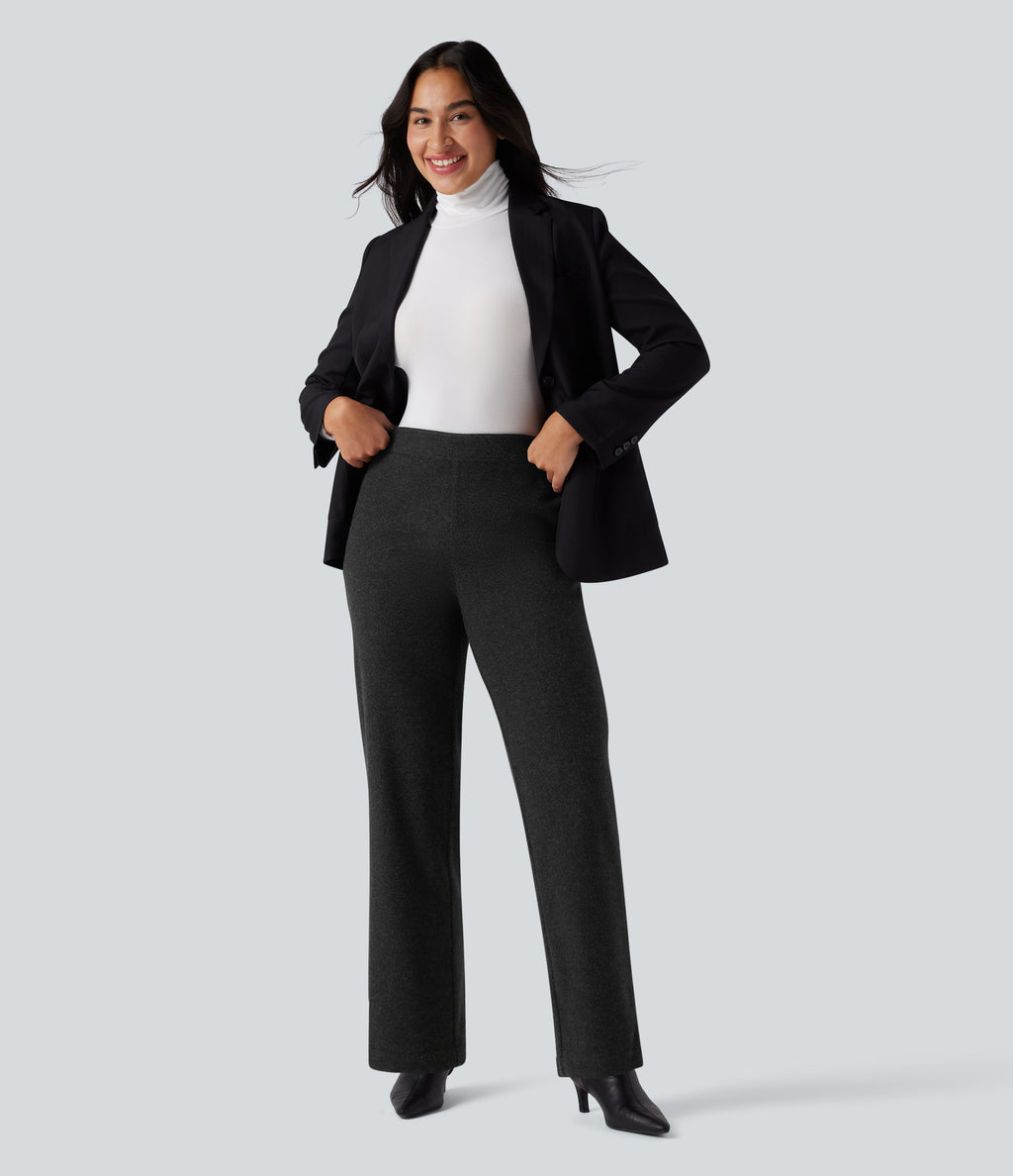 Mid Rise Straight Leg Work Trousers with Pockets — Black — view 6