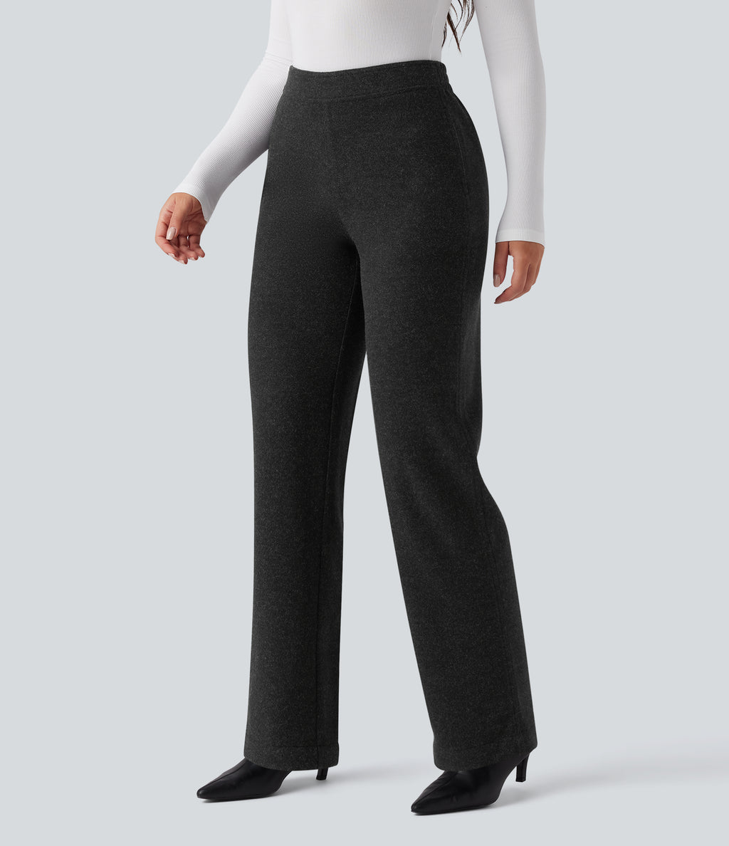 Mid Rise Straight Leg Work Trousers with Pockets — Black — view 3