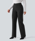 Mid Rise Straight Leg Work Trousers with Pockets — Black — view 3