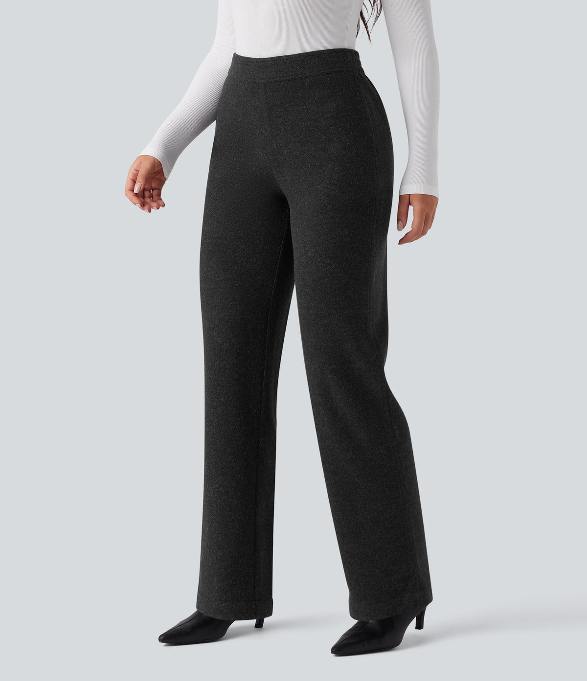 Mid Rise Straight Leg Work Trousers with Pockets — Black — view 3