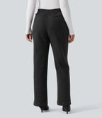 Mid Rise Straight Leg Work Trousers with Pockets — Black — view 2