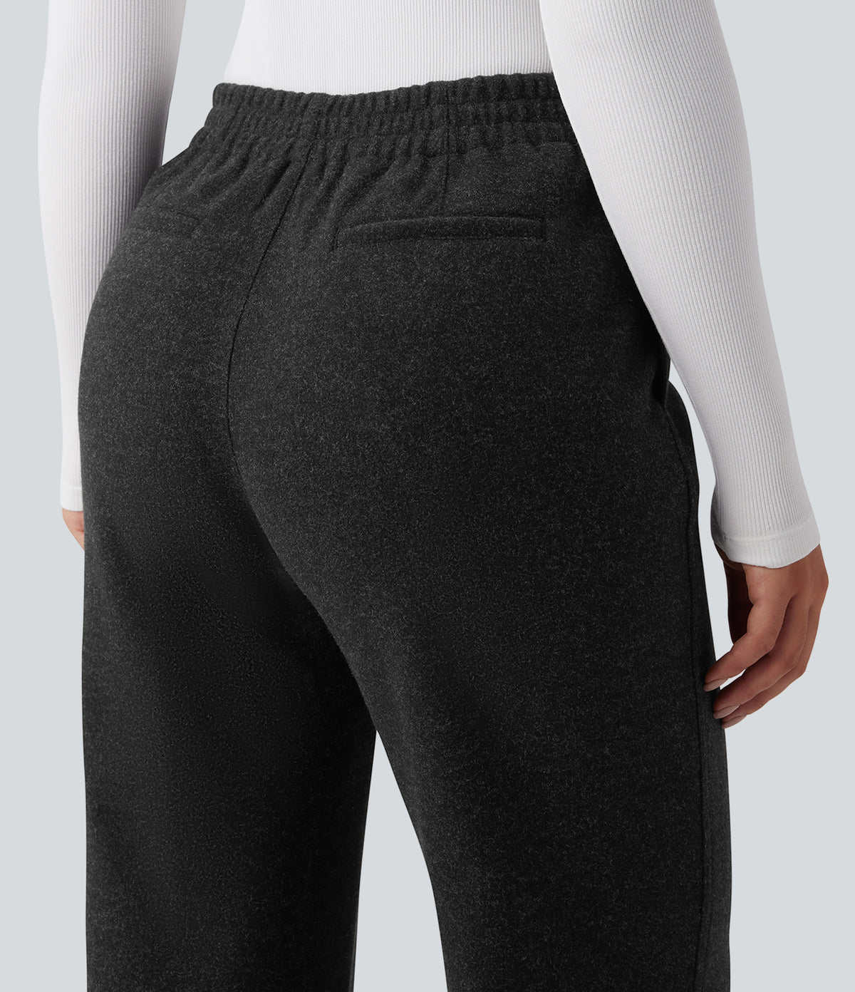 Mid Rise Straight Leg Work Trousers with Pockets — Black — view 4