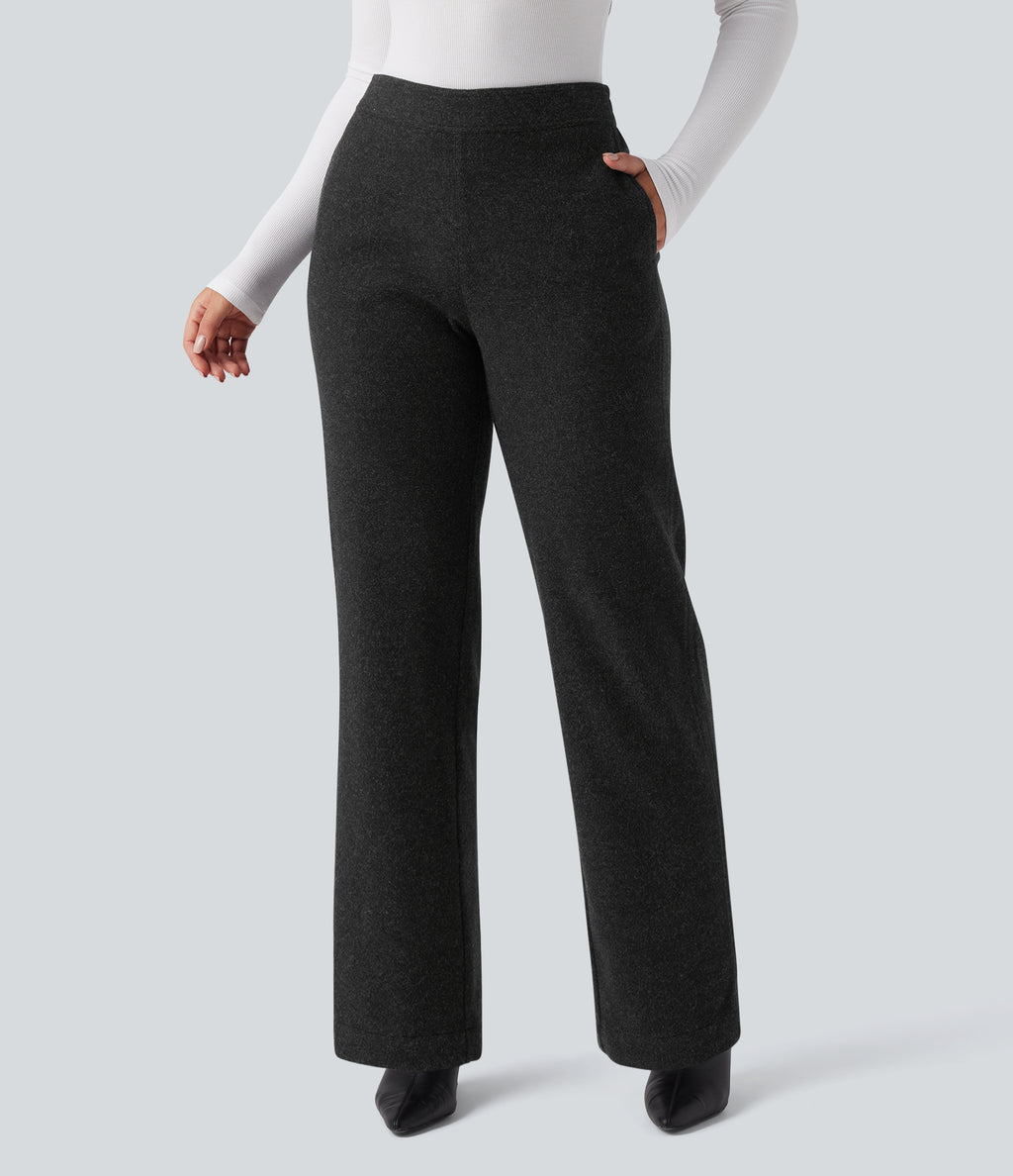 Mid Rise Straight Leg Work Trousers with Pockets — Black — view 1