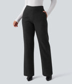 Mid Rise Straight Leg Work Trousers with Pockets — Black — view 1