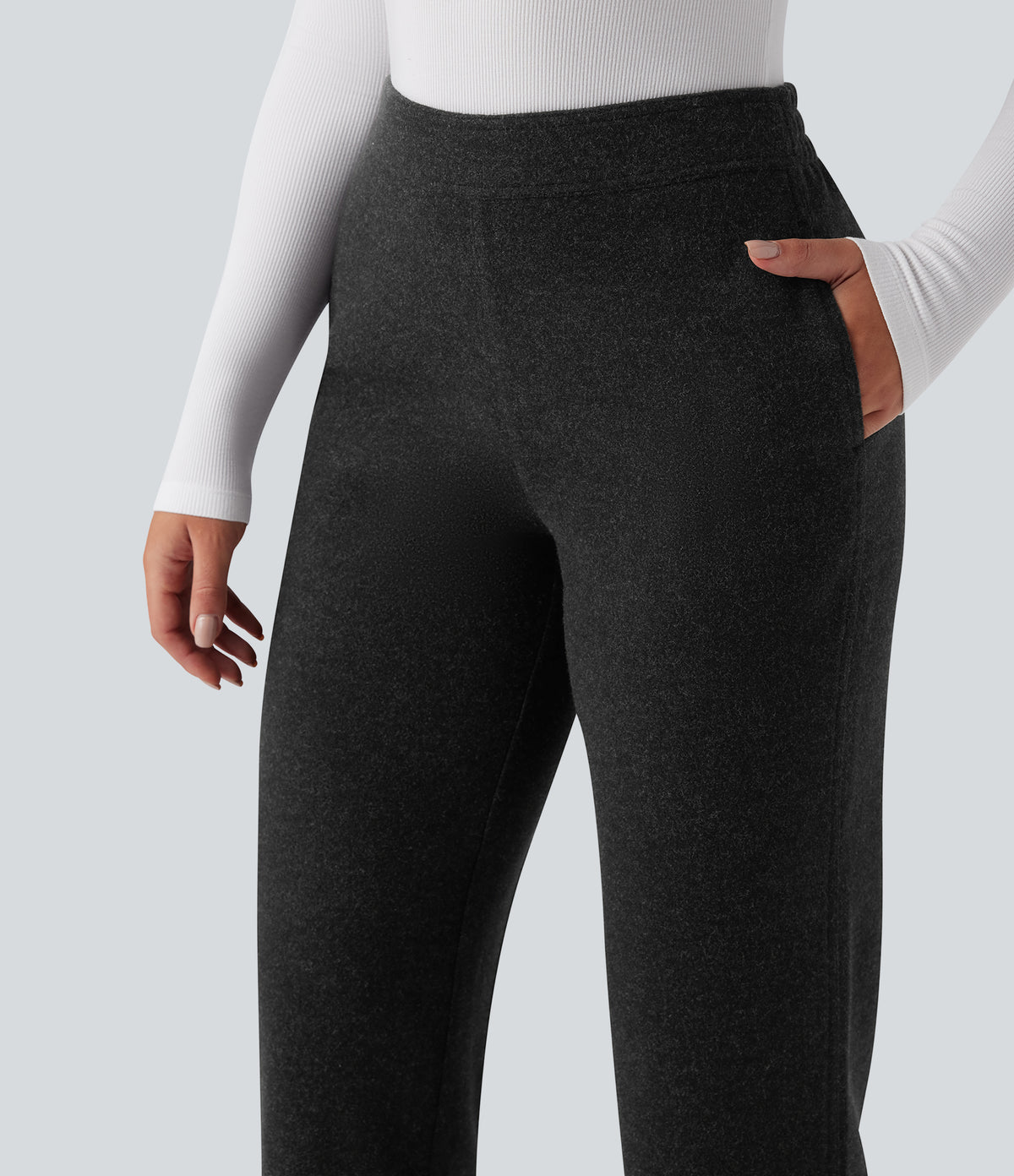 Mid Rise Straight Leg Work Trousers with Pockets — Black — view 5