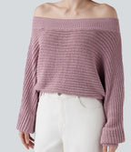 Off Shoulder Long Sleeve Casual Jumper — Cloud Gray Purple — view 5