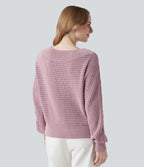 Off Shoulder Long Sleeve Casual Jumper — Cloud Gray Purple — view 2