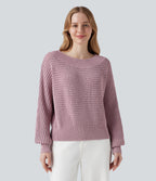 Off Shoulder Long Sleeve Casual Jumper — Cloud Gray Purple — view 6