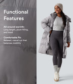Hooded Long Sleeve Zip Longline Casual Puffer Jacket with Pockets — Quiet Gray — view 2