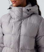 Hooded Long Sleeve Zip Longline Casual Puffer Jacket with Pockets — Quiet Gray — view 8