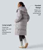 Hooded Long Sleeve Zip Longline Casual Puffer Jacket with Pockets — Quiet Gray — view 4