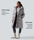 Hooded Long Sleeve Zip Longline Casual Puffer Jacket with Pockets — Quiet Gray — view 3