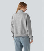 V-neck Long Sleeve Button Fly Casual Sweatshirt with Pockets — Fog Gray — view 2