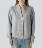V-neck Long Sleeve Button Fly Casual Sweatshirt with Pockets — Fog Gray — view 4