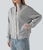 V-neck Long Sleeve Button Fly Casual Sweatshirt with Pockets — Fog Gray — view 5