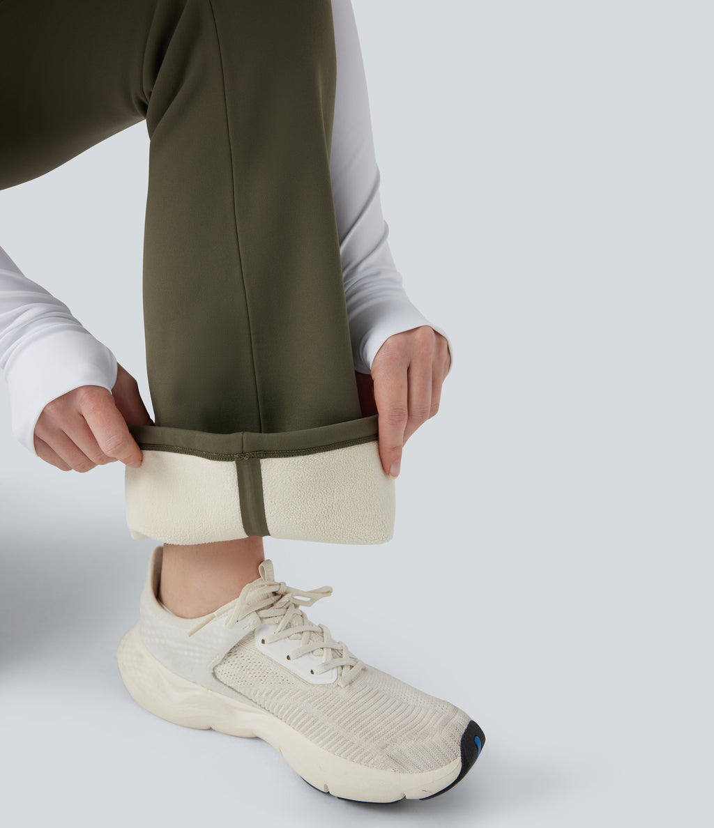 Extra Heat High Waisted Tummy Control Yoga Bootcut Leggings with Pockets — Grass Grey Green — view 8