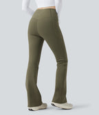 Extra Heat High Waisted Tummy Control Yoga Bootcut Leggings with Pockets — Grass Grey Green — view 2