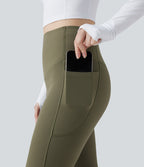 Extra Heat High Waisted Tummy Control Yoga Bootcut Leggings with Pockets — Grass Grey Green — view 5