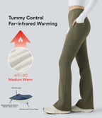 Extra Heat High Waisted Tummy Control Yoga Bootcut Leggings with Pockets — Grass Grey Green — view 1