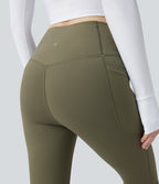 Extra Heat High Waisted Tummy Control Yoga Bootcut Leggings with Pockets — Grass Grey Green — view 6