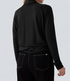 Wrapped Raglan Long Sleeve Casual Top — Black — view 8
