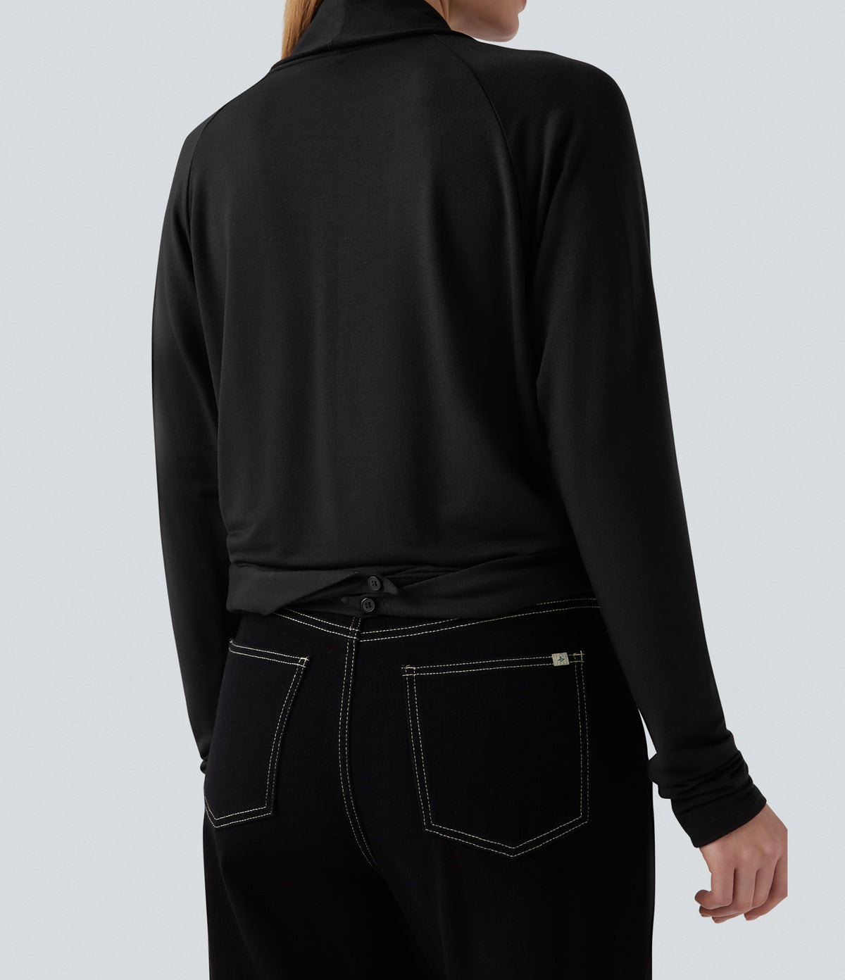 Wrapped Raglan Long Sleeve Casual Top — Black — view 8