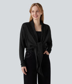 Wrapped Raglan Long Sleeve Casual Top — Black — view 4