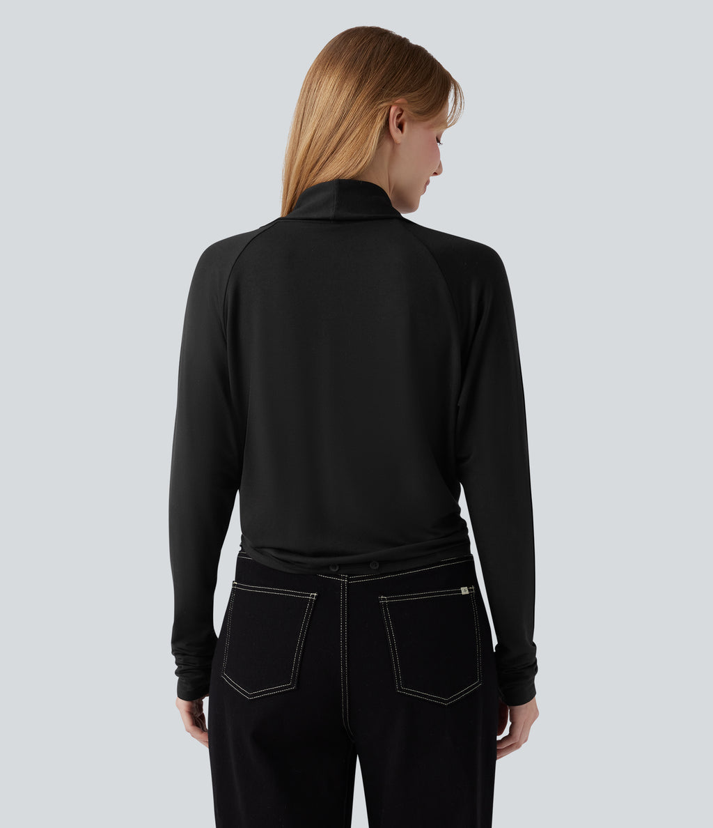 Wrapped Raglan Long Sleeve Casual Top — Black — view 6