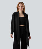 Wrapped Raglan Long Sleeve Casual Top — Black — view 5