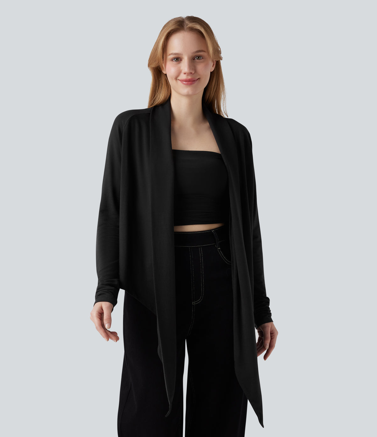 Wrapped Raglan Long Sleeve Casual Top — Black — view 5